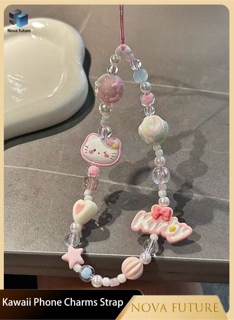 Nova future Kawaii Beaded  Phone Charms Strap Cute kitten Cell Phone Lanyard Wrist Strap - Image 1